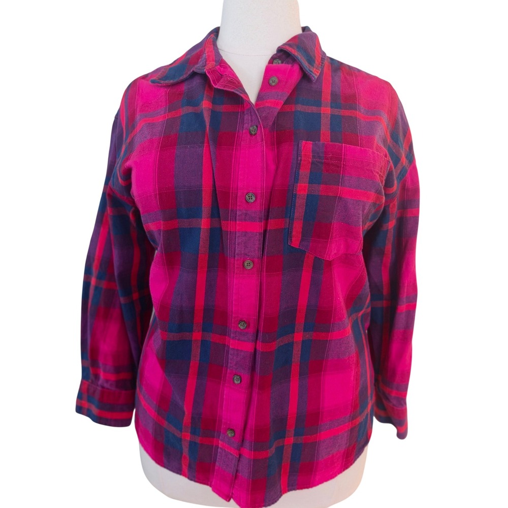 Universal Thread Pink Purple Plaid Flannel Shirt XXL Oversized Fit Cotton Top